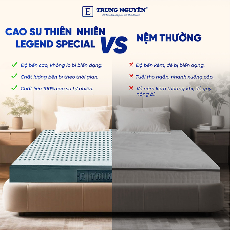Ưu điểm nổi bật của nệm cao su thiên nhiên Trung Nguyên Legend Special Ưu điểm nổi bật của nệm cao su thiên nhiên Trung Nguyên Legend Special